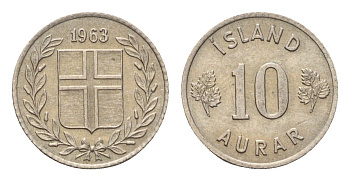 Исландия 10 эйре 1963 KM 10 медно-никель aUNC 4690-669