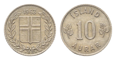 Исландия 10 эйре 1963 KM 10 медно-никель aUNC 4690-669