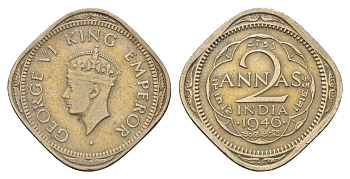 Британская Индия 2 анны 1946 Георг VI (1936-1952) KM 542 медно-никель 4654-213