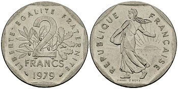 Франция 2 франка 1979 сеятель KM 942.1, Le Franc 272.3 никель 4120-1035