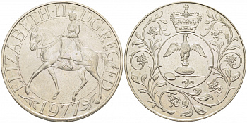 Великобритания 25 пенсов 1977 25 лет со дня коронации Елизаветы, Елизавета II (1952-2022) KM 894, Spink 4136 медно-никель UNC 118-615