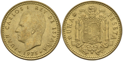 Испания 1 песета 1975 (78) Хуан Карлос I (1975-2014) KM 806 алюминиевая бронза 4604-237