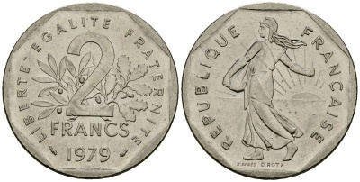 Франция 2 франка 1979 сеятель KM 942.1, Le Franc 272.3 никель 4120-1035