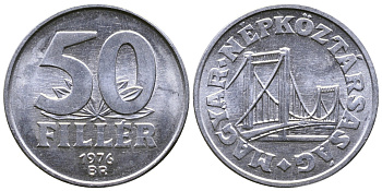 Венгрия 50 филлеров 1976 BP мост Елизаветы в Будапеште KM 574 алюминий UNC 25-1142