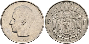 Бельгия 10 франков 1973 BELGIE KM 156 никель 4117-1132