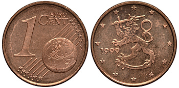 Финляндия 1 евроцент 1999 KM 98 сталь плакированная медью XF-UNC 4181-167