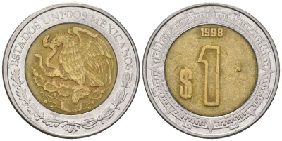 Мексика 1 песо 1998 Mo KM 603 биметалл 4591-133