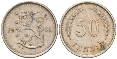 Финляндия 50 пенни 1939 S KM 26 медно-никель 4174-1049