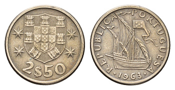 Португалия 2,5 эскудо 1963 KM 590 медно-никель 4679-525