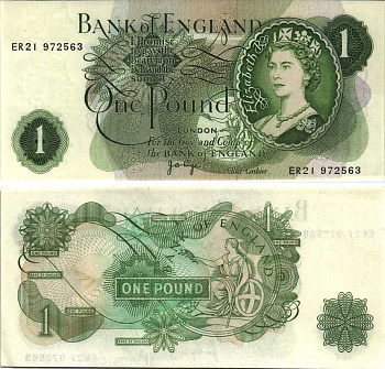 АНГЛИЯ 1 ФУНТ 1970-1977 ПОДПИСЬ J.B. PAGE Pick 374g бумага UNC (ПРЕСС) 7214-14-1