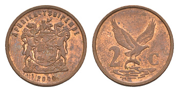 ЮАР 2 цента 2000 орел с рыбой KM 159 сталь плакированная медью aUNC 4189-1256