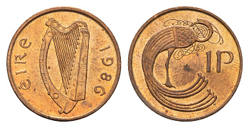Ирландия 1 пенни 1986 мифологическая птица лира KM 20 бронза UNC 4690-441