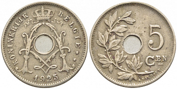 Бельгия 5 сантимов 1925 Belgie KM 67 медно-никель 112-241