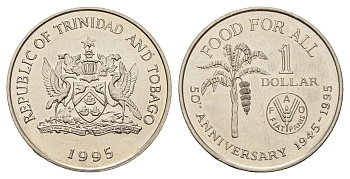 Тринидад и Тобаго 1 доллар 1995 50 лет продовольственной программе - ФАО KM 61 медно-никель UNC 4671-854