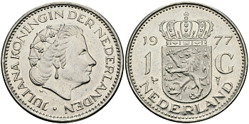 Нидерланды 1 гульден 1977 Юлиана (1948-1980) KM 184a никель 94-644