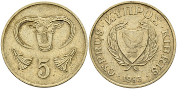 Кипр 5 центов 1983 голова быка KM 55.1 никель латунь 4141-851