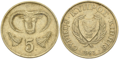 Кипр 5 центов 1983 голова быка KM 55.1 никель латунь 4141-851