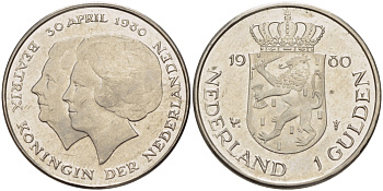 Нидерланды 1 гульден 1980 на коронацию Беатрикс, 30 апреля 1980 KM 200 никель 31-852