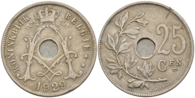 Бельгия 25 сантимов 1929 Belgie, Альберт I (1909-1934) KM 69 медно-никель 4546-144