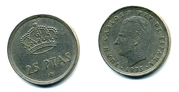 Испания 25 песет 1975 (79) Хуан Карлос I (1975-2014) KM 808 медно-никель 51-4636