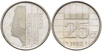Нидерланды 25 центов 1982 Беатрикс (1980-2013) KM 204 никель 214-1127