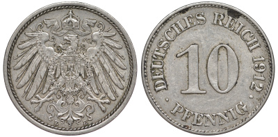 ГЕРМАНИЯ 10 ПФЕННИГОВ 1912 E KM 12, J. 13 медно-никель 45-1238