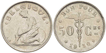 Бельгия 50 сантимов 1930 Belgique, Альберт I (1909-1934) KM 87 никель     206-134