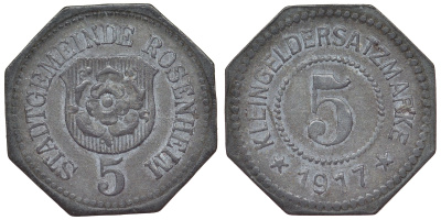 Розенхайм 5 пфеннигов 1917  Funck 450.4, Men05 21887.4, Men18 27362.4 цинк 4119-1047