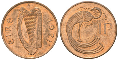 Ирландия 1 пенни 1971 KM 20 бронза aUNC 4152-711