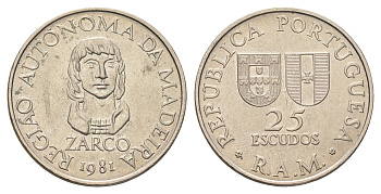 Португалия, Мадейра 25 эскудо 1981 KM 4 медно-никель UNC 4660-943