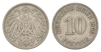 Германия 10 пфеннигов 1896 E, Вильгельм II (1888-1918) KM 12, J. 13 медно-никель 4640-236