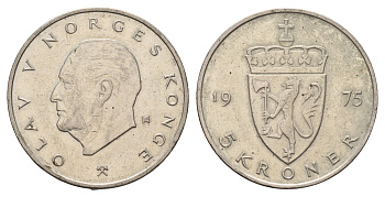 Норвегия 5 крон 1975 Улаф V (1958-1991) KM 420 медно-никель 79-146