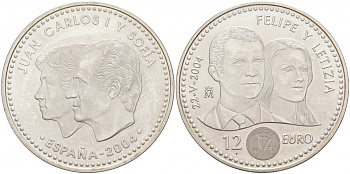 Испания 12 евро 2004 свадьба принца Фелипе и Летисии KM 1069 серебро UNC 1521-1115