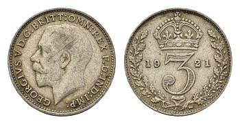 Великобритания 3 пенса 1921 Георг V (1910-1936) KM 813a, Spink 4016 серебро 4644-366