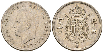 Испания 5 песет 1975 (77) Хуан Карлос I (1975-2014) KM 807 медно-никель 259-344