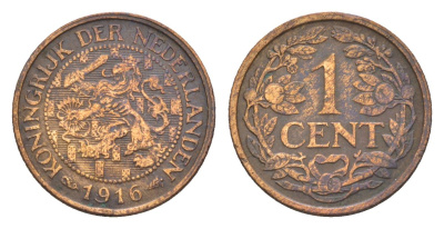 Нидерланды 1 цент 1916 Вильгельмина (1890-1948) KM 152 бронза 75-141