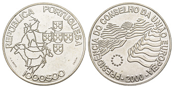 Португалия 1000 эскудо 2000 Председательство Португалии в совете ЕС KM 724 серебро BU 1088-2-14