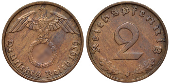 Германия 2 рейхспфеннига 1939 J KM 38, J. 362 алюминиевая бронза 4121-641