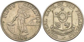 Филиппины 50 сентаво 1964 KM 190 медь никель цинк 4593-1014