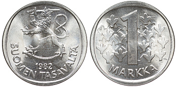 Финляндия 1 марка 1982 K KM 49а медно-никель UNC 259-435