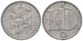 Чехословакия 10 геллеров 1977 KM 80 алюминий 4621-539