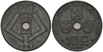 Бельгия 10 сантимов 1941 Belgie - Belgique KM 126 цинк 99-1068