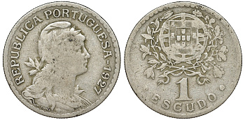 Португалия 1 эскудо 1927 KM 578 медно-никель 51-3637