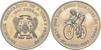 Сан-Томе и Принсипи 1000 добра 1996 XXVI Олимпийские игры 1996 года в Атланте, велоспорт KM 57 медно-никель PROOF 4368-1021