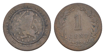 Нидерланды 1 цент 1878 Виллем III (1849-1890) KM 107 бронза 58-122