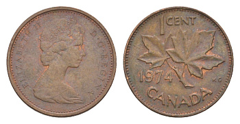 Канада 1 цент 1974 Елизавета II (1952-2022), кленовый лист KM 59 бронза 4630-553