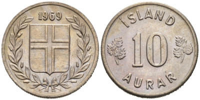 Исландия 10 эйре 1969 KM 10 медно-никель 4564-625