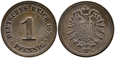 Германия 1 пфенниг 1876 F KM 1, J. 1, Weege 1 медь 4387-255