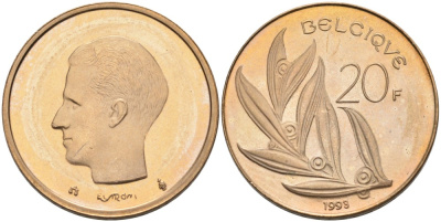 Бельгия 20 франков 1993 Belgique KM 159 никель бронза UNC 189-933