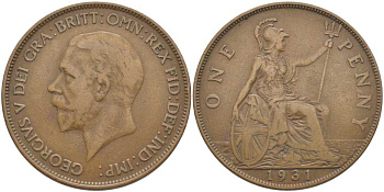 Великобритания 1 пенни 1931 Георг V (1910-1936) KM 838, Spink 4055 бронза 115-246